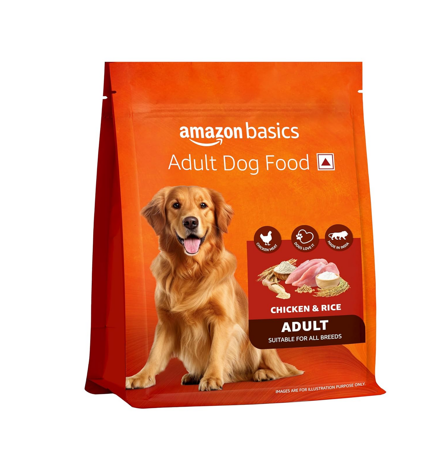 Amazon Basics Dry Dog Food | 1 Kg Trial Pack| Chicken & Rice | with Real Chicken Meat | Kibble for Adult Dogs | Packed with Protein | Suitable for All Breeds