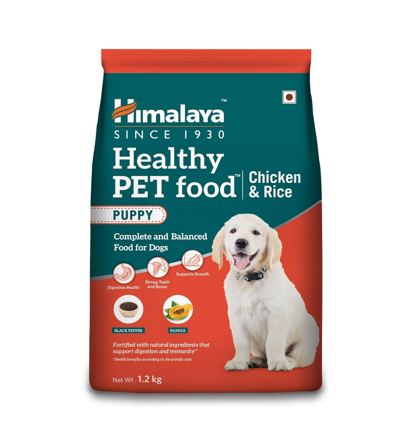 Himalaya Healthy PET Food for Puppies | Chicken & Rice | 1.2kg | Complete & Balanced Nutrition with Black Pepper, Oats & Papaya