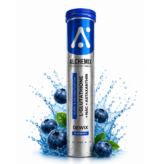Alchemix Dewix L-Glutathione 600mg Effervescent Tablets with NAC 300mg, Astaxanthin, Vitamin C, Blueberry Flavor, Glow & Detoxification, Sugar-Free, 16 Tablets (1, Blueberry)