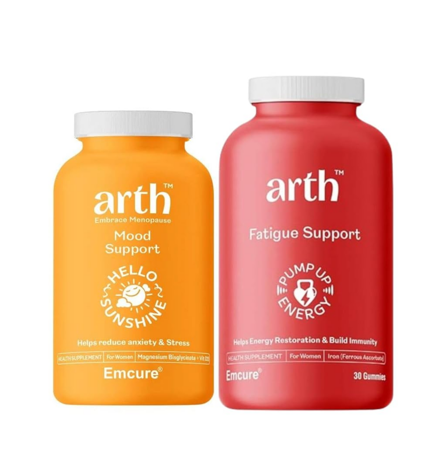 Arth Fatigue Suppot Gummies with Ferrous Ascorbate (Iron) & Mood Support Tablets for Emotional Wellness & Mood Balance | Vegan, Non-GMO | 30 Each | Mind and Body Combo