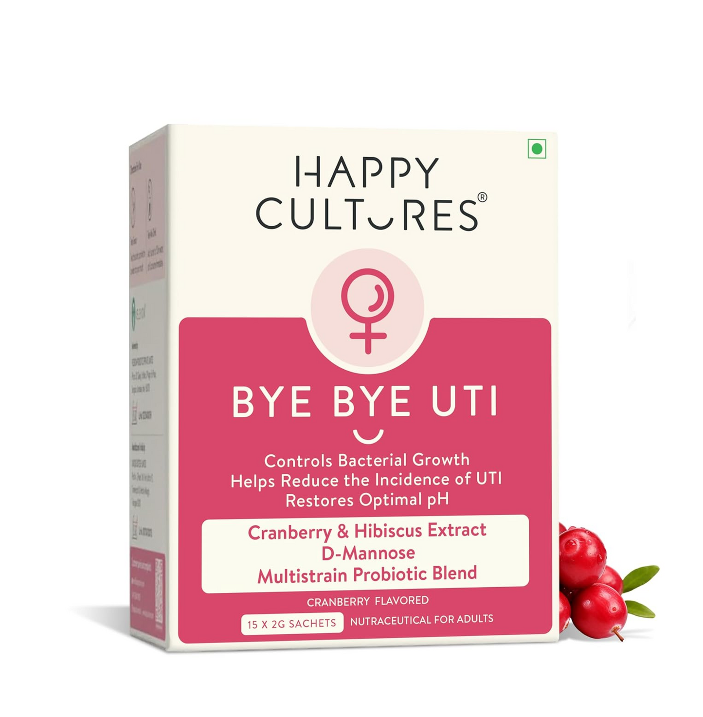 Happy Cultures Bye Bye UTI - Nutritional Supplement with D-Mannose, Cranberry Extract & Probiotics - Fast-Acting Relief & Prevention for UTI - 15 x 2g (Sachets)