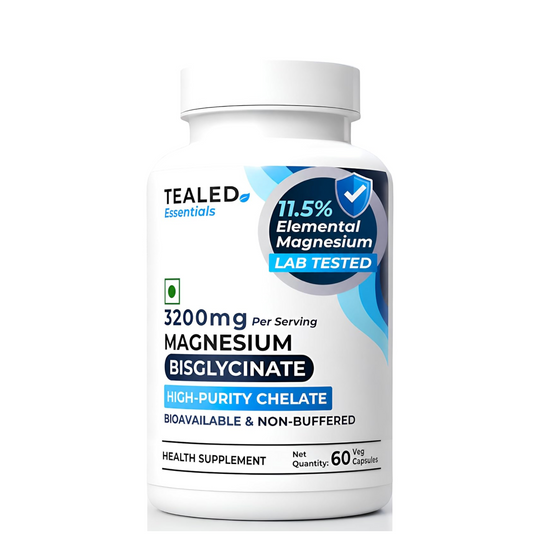 Tealed Magnesium Bisglycinate 3200mg | Non-Buffered | Chelated | Lab-Tested | Eurofins | 320mg Elemental Magnesium | No Fillers & Preservatives | Supports Muscle Relaxation & Sleep Quality | 60 Veg Caps