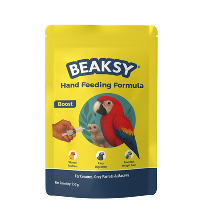 BEAKSY Boost Hand Feeding Formula for Baby Birds | for Conures, Grey Parrots & Macaws | Promotes Weight Gain, Vibrant Feathers & Easy Digestion (250gm)