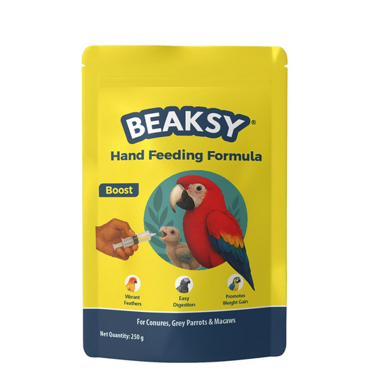 BEAKSY Boost Hand Feeding Formula for Baby Birds | for Conures, Grey Parrots & Macaws | Promotes Weight Gain, Vibrant Feathers & Easy Digestion (250gm)