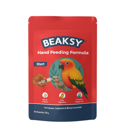 BEAKSY Start Hand Feeding Formula for Baby Birds | for Conures, Cockatiels & Love Birds | Promotes Weight Gain, Vibrant Feathers & Easy Digestion (250gm)