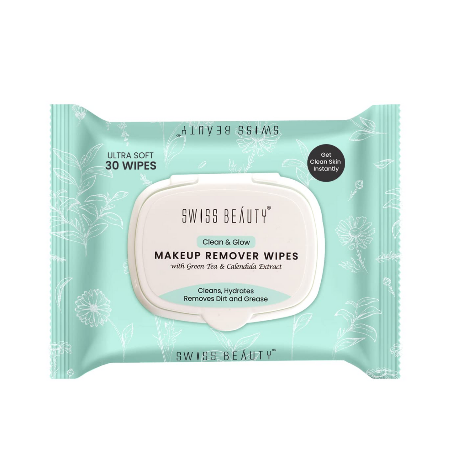 Swiss Beauty Clean & Glow Makeup Remover Wipes | With Green Tea And Calendula Extracts| Cleansing And Hydrating Facial Wipes| 30 Wipes