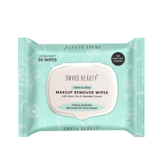 Swiss Beauty Clean & Glow Makeup Remover Wipes | With Green Tea And Calendula Extracts| Cleansing And Hydrating Facial Wipes| 30 Wipes