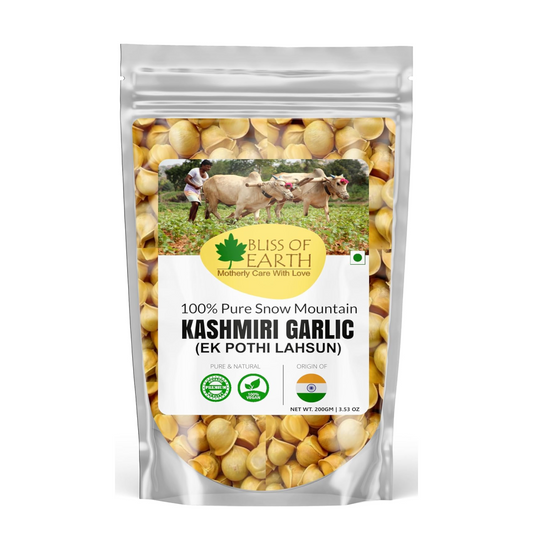 Bliss of Earth Naturally Organic Kashmiri Garlic From Indian Himalayas, Single Clove, Kashmiri Lahsun Ek Pothi, Snow Mountain Garlic- (200 gm)