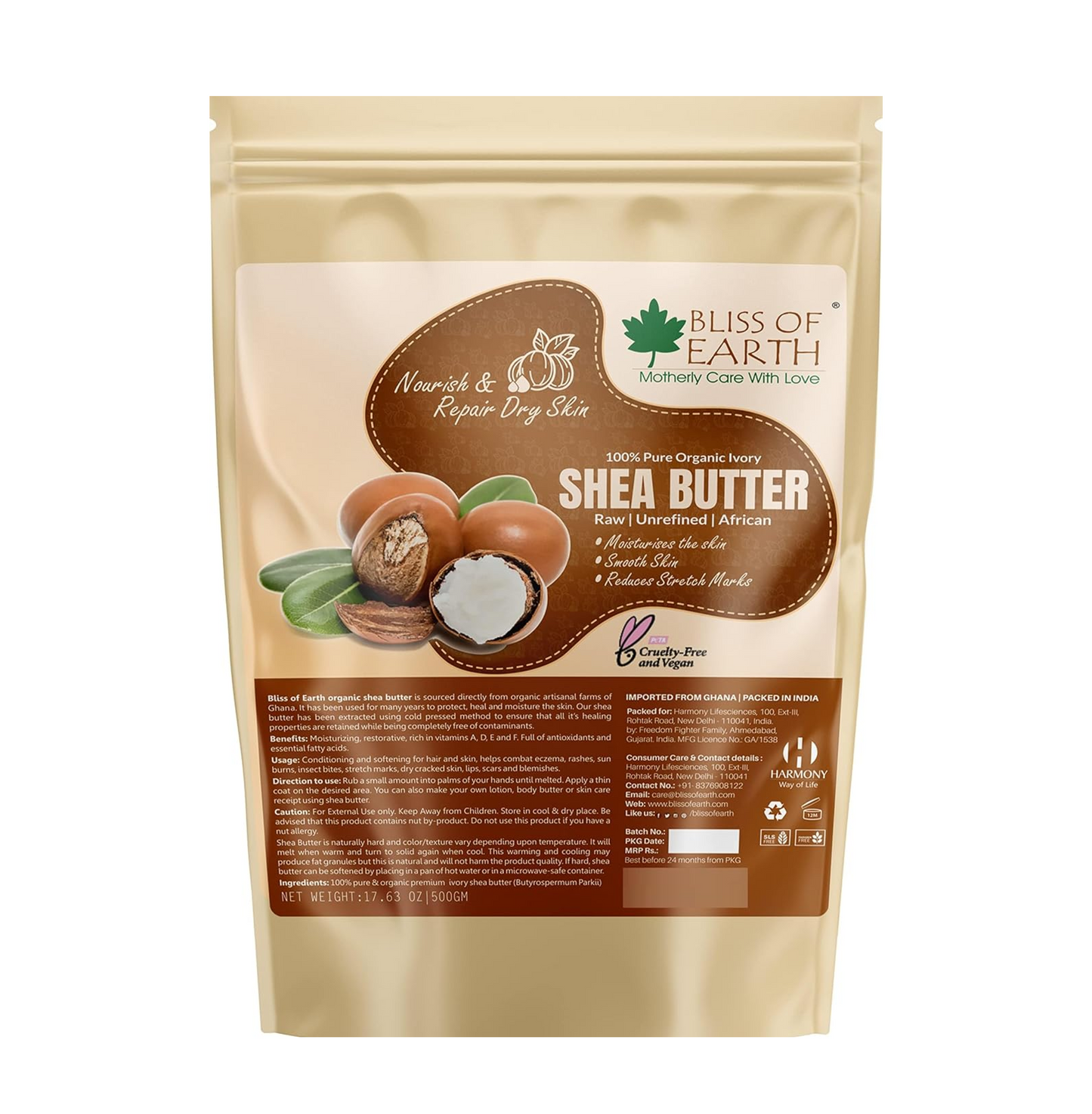 Bliss of Earth Organic Raw Shea Butter, 100% Raw and Unrefined Shea Butter, for Hair & Skin, 100% Pure and Natural, Deep Moisturizing, 100 g, Ivory (100 gm)