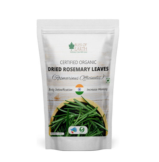 Bliss of Earth Dried Rosemary Leaves Certified Organic Rosmarinus Officinalis Great for Tea, Cooking, Hair & Memory 50GM