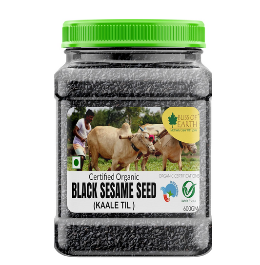Bliss of Earth 600gm unhulled Black Sesame Seeds, Kaale Til, Fresh & Organic Fully Fiber Rich Great for Cooking & Baking