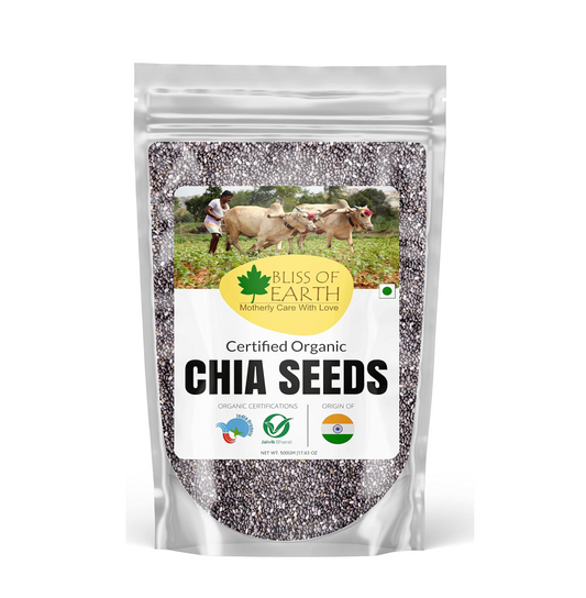 Bliss of Earth Chia Seeds 500g - Organic Raw For Weight Management - Raw Super Food With Omega & Fiber