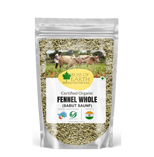 Bliss of Earth Certified Organic Fennel seed (Saunf) Indian Spice Fresh & Sweet Great for Weight loss | digestive health or Cooking (500gm)
