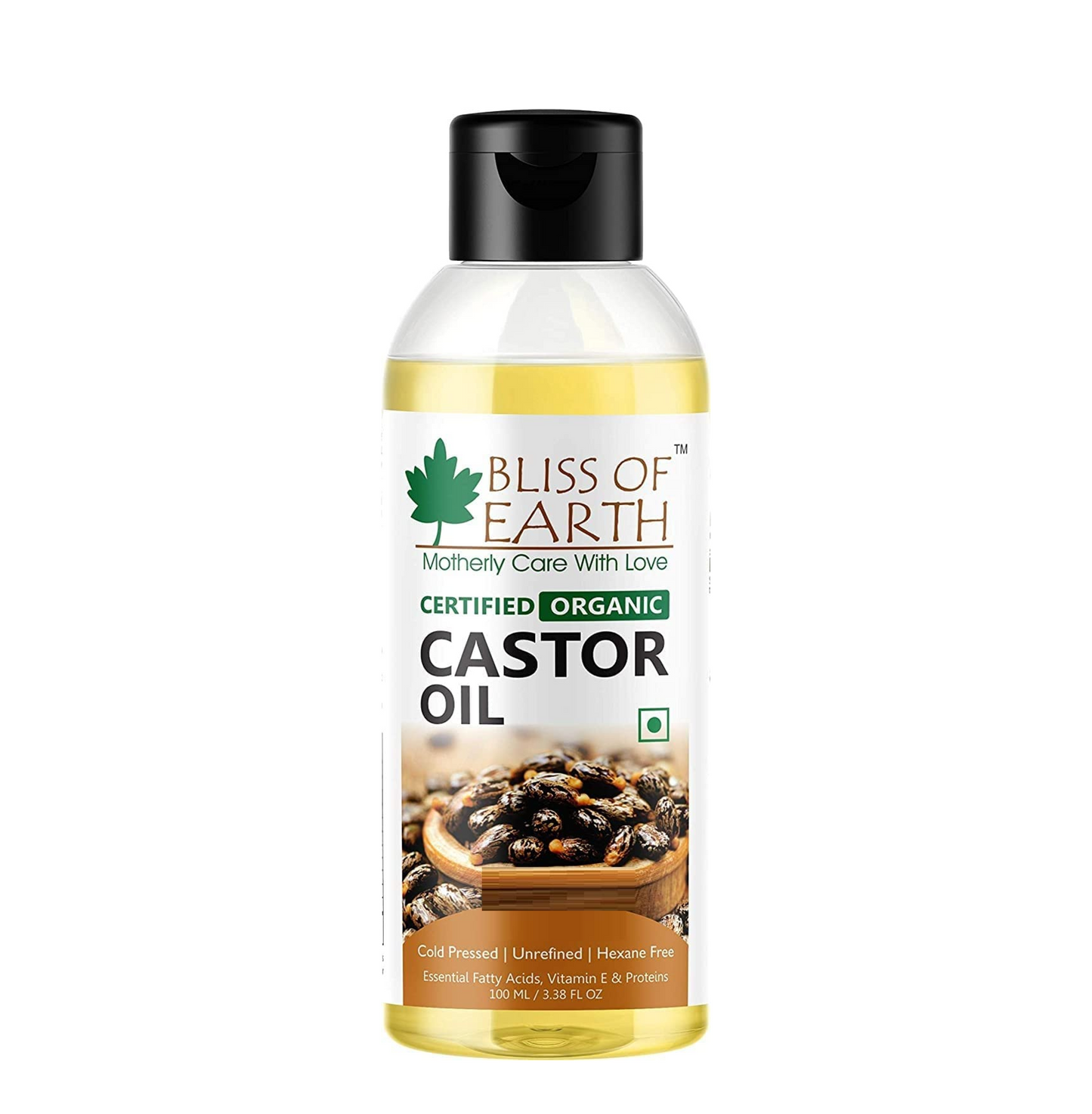 Bliss of Earth Organic Cold Pressed Castor Seed Oil For Hair Growth, Skin & Thicker Eyelashes, Hexane Free Arandi Tel, 100ml