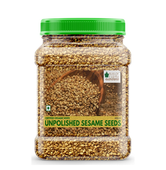 Bliss of Earth Organic Unpolished White Sesame Seeds 600 gm For Eating, Raw Til Seeds