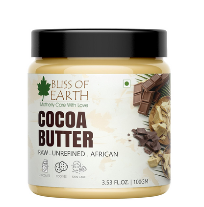 Bliss of Earth African Cocoa Butter, Rich in Fatty Acids and Antioxidants, Raw Cocoa Chocolate Butter, Vegan, PETA Approved, Moisturizes, Prevents Stretch Marks, Anti-Aging, 100 g,