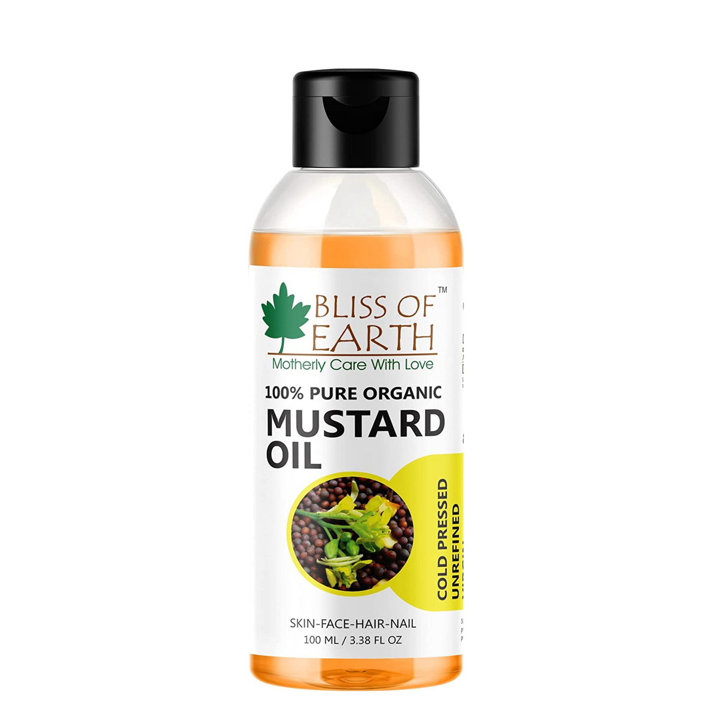 Bliss of Earth Mustard Oil for Hair, 100% Pure Organic & Hexane Free, Organic Mustard Oil, Cold Pressed, Baby-Friendly, Antibacterial, 100ml,