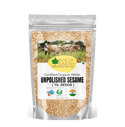 Bliss of Earth Organic Unpolished Sesame Seeds 200gm White For Eating, Raw Til Seeds