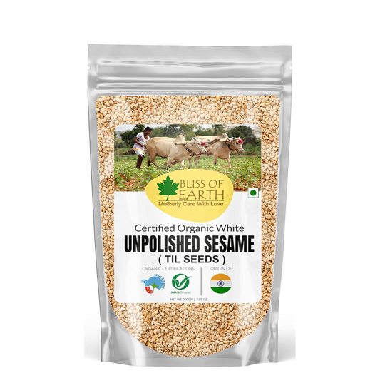 Bliss of Earth Organic Unpolished Sesame Seeds 200gm White For Eating, Raw Til Seeds