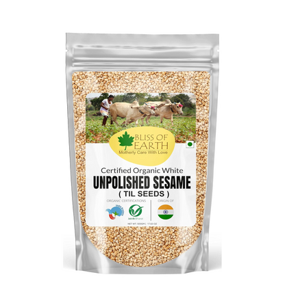 Bliss of Earth Organic Unpolished Sesame Seeds 200gm White For Eating, Raw Til Seeds