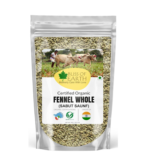 Bliss of Earth Certified Organic Fennel seed (Saunf) Indian Spice Fresh & Sweet Great for manages weight | digestive health or Cooking (1kg)