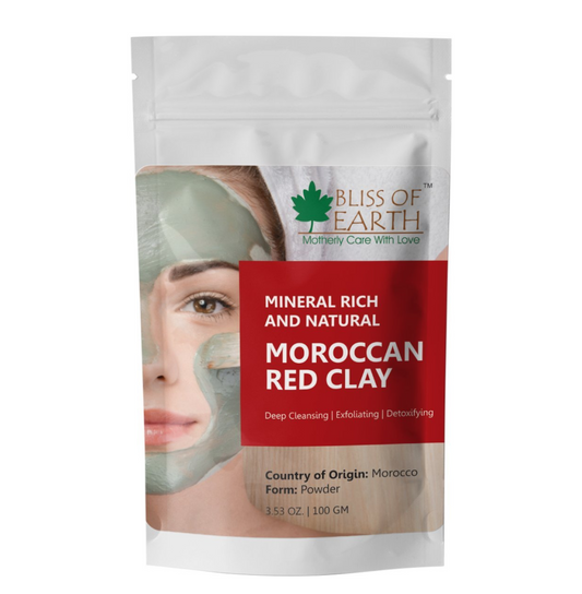 Bliss of Earth Original Moroccan Red Clay Powder | 100GM | Natural Facial Mask & Skin Care Treatment | Anti-Ageing | Heals Dry & Oily Skin | Detoxifying & Rejuvenating |