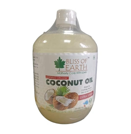 Bliss of Earth Extra Virgin Certified) Organic Coconut Oil 1ltr, Cold Pressed, Unrefined, Pure, for Cooking, Hair & Skin Care