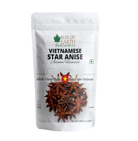 Bliss of Earth 100gm Star Anise Whole spices, Chakra Phool, Vietnamese badiyan, For Exotic Tea & Indian Cuisines