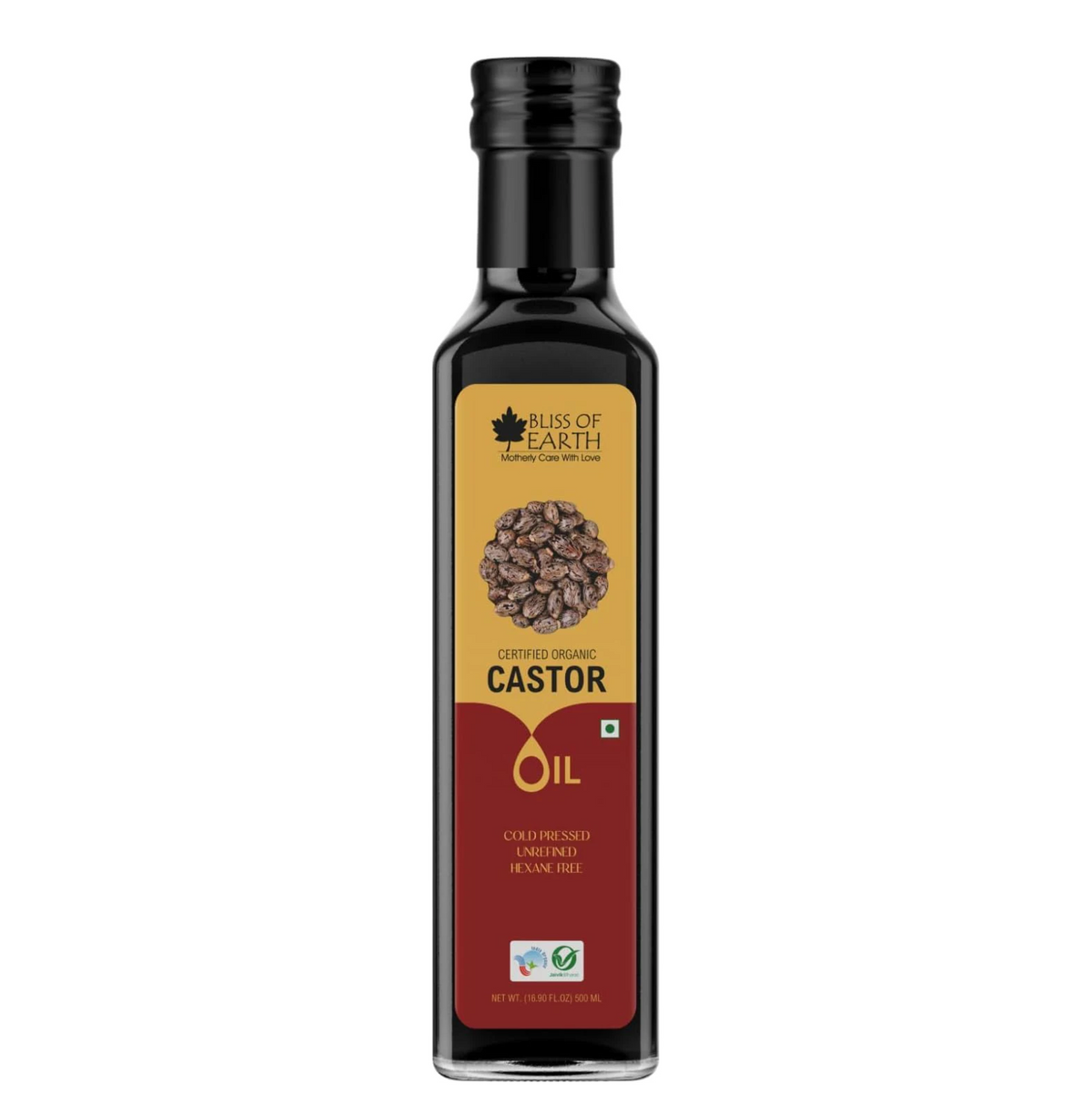 Bliss of Earth 500ML Certified Organic Castor Oil For Hair Growth, Cold Pressed & Hexane Free (Pet bottle)