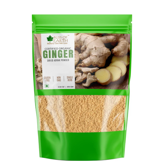 Bliss of Earth Certified Organic Ginger Powder Dry For Tea & Juice, Pure Antioxidant Super food, 250GM