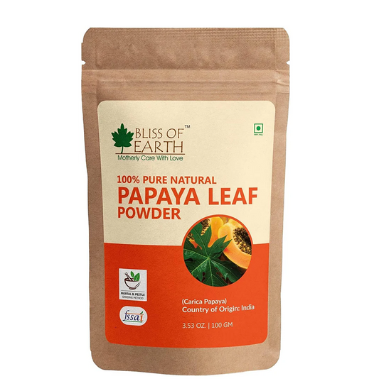BLISS OF EARTH 100% Pure Papaya Leaf Powder Carica Papaya Helps Digestion & Increases Platelets Anti-Oxidant Skin Rejuvenation 100Gm