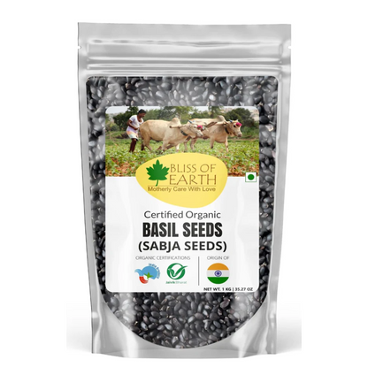 Bliss of Earth Basil Seeds Organic Sabja Seeds, Tukmaria Seeds Fiber & Omega-3 Rich Good for weight loss, Hydration Tiny Power House 1KG