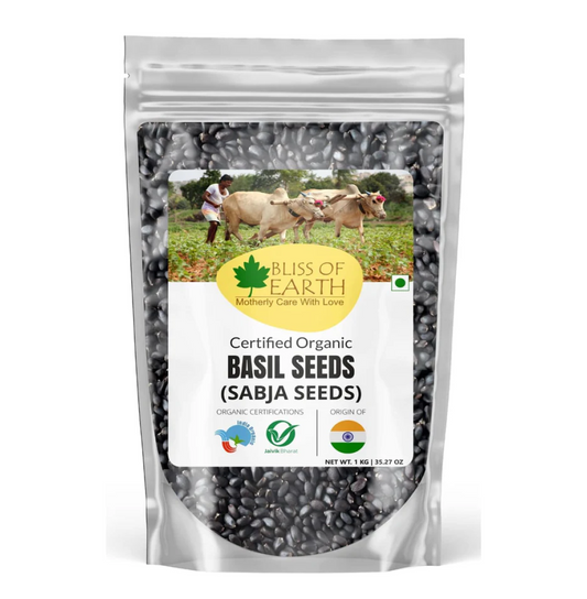 Bliss of Earth Basil Seeds Organic Sabja Seeds, Tukmaria Seeds Fiber & Omega-3 Rich Good for weight loss, Hydration Tiny Power House 1KG