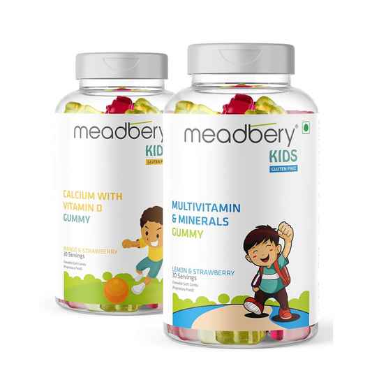 Meadbery Multivitamin Calcium Combo Gummy Bears Glutenfree Formula With Minerals And Vitamins B C D E B12 B6 For Kids Bone Health Growth Kids Bone Teeth Health 30+30 Tasty Gummies