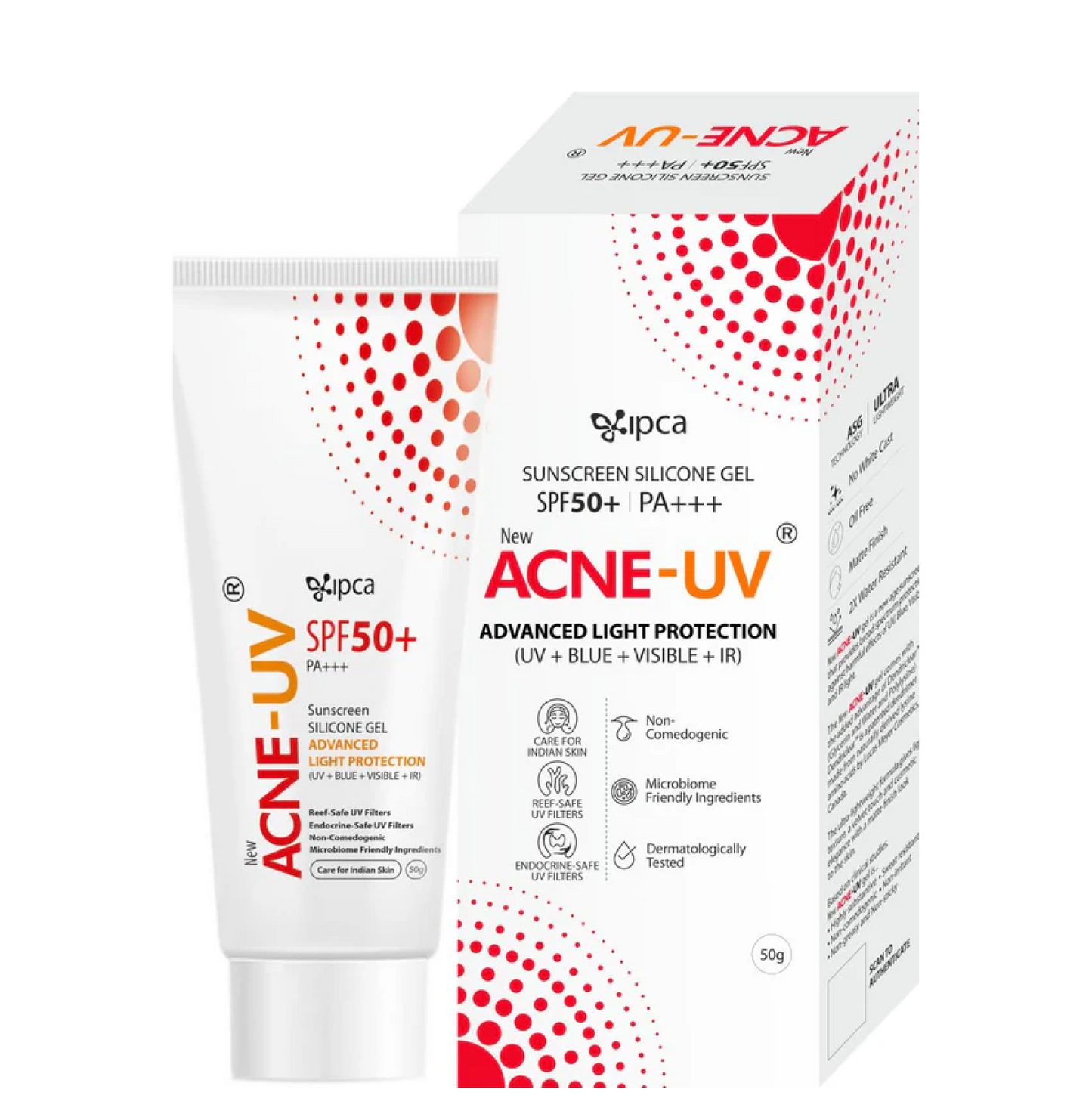 New ACNE-UV Sunscreen SPF50+ PA++++ | 50g Oil Free, Non Comedogenic Silicone Gel Sunscreen SPF 50 | UVA/UVB Protection | Water Resistant | No White Cast | Suitable for All Skin Types