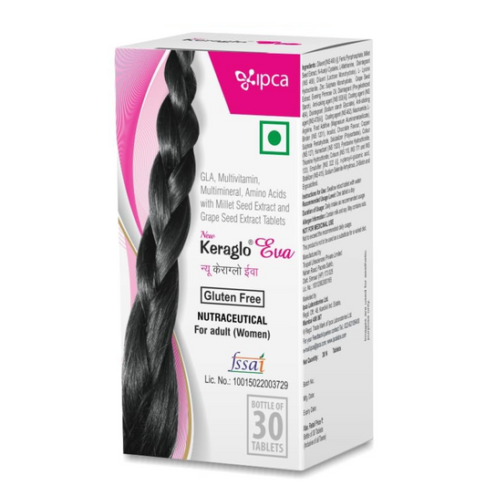 IPCA Keraglo Eva Hair Growth Tablets for Women 30 Tabs | DHT Inhibitors, Amino Acids, Vitamins, Minerals & Antioxidants | Nourishes Scalp, Supports Hair Follicles & Strengthens Hair | Hair Supplement