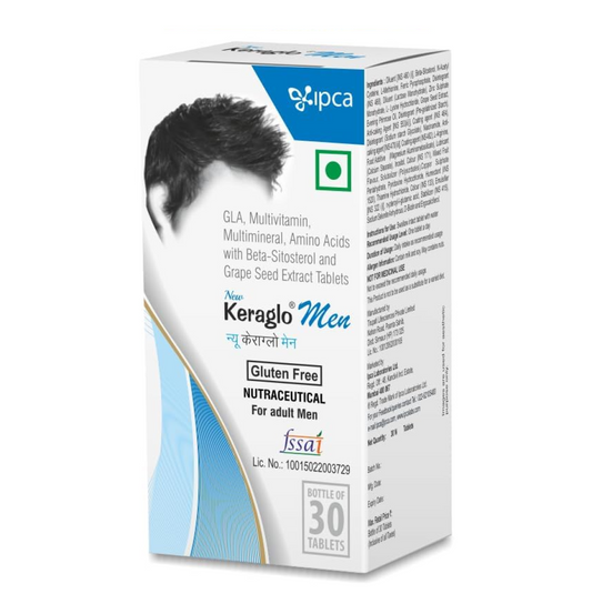 IPCA Keraglo Men Hair Growth Tablets 30 Tabs | DHT Inhibitors, Amino Acids, Vitamins, Minerals & Antioxidants | Nourishes Scalp, Supports Hair Follicles & Strengthens Hair | Hair Supplement