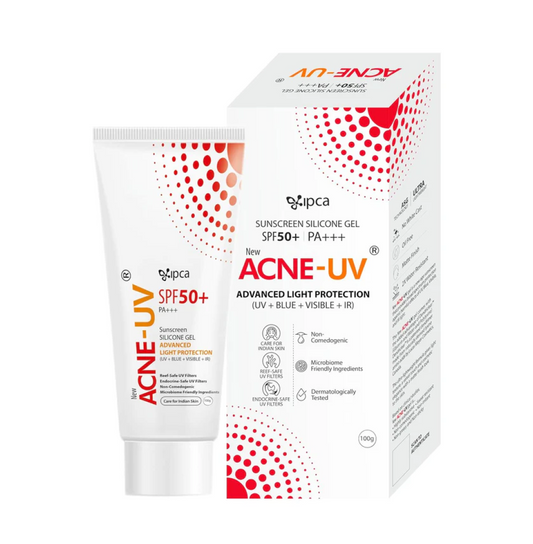 Ipca New Acne-UV Sunscreen SPF50 PA++++ | 100g Acne-UV Gel Sunscreen | Non Comedogenic | Silicone Gel | Oil-Free | UVA/UVB Protection | Water Resistant | No White Cast | Suitable for All Skin Types