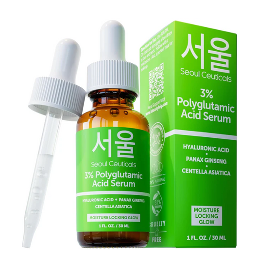 SeoulCeuticals Organic Polyglutamic Acid Korean Serum - 30ml Anti Aging Serum with Hyaluronic Acid + Centella Asiatica - K Beauty Skincare for Healthy Glowing Skin