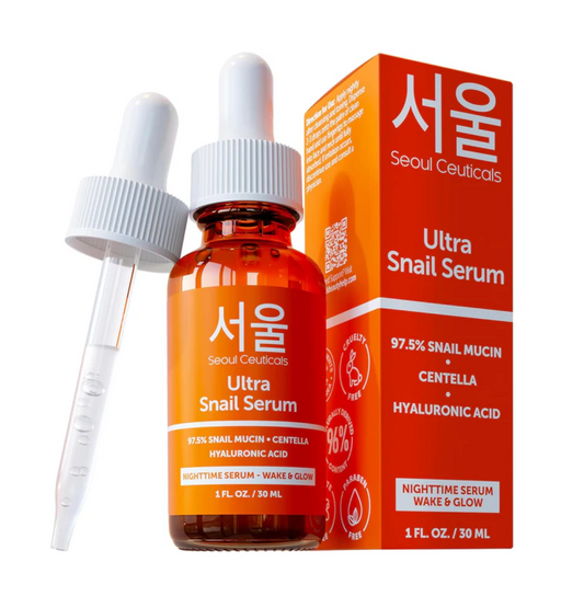 SeoulCeuticals Korean Snail Mucin Serum – 97.5% Snail Serum with Hyaluronic Acid & Centella – Anti Wrinkle & Anti Aging Serum for Face – K Beauty Night Skincare - 30ml