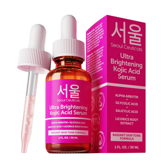 SeoulCeuticals Korean Skin Care Kojic Acid Serum Alpha Arbutin – Dark Spot Remover Corrector Glycolic Acid + K Beauty 1oz