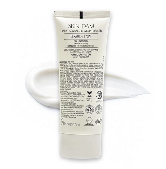 Personal Touch Skin Dam Korean Moisturizer Cream for Dry Skin | Ceramide 3 Barrier Repair Cream with Oat, Centella & Shea Butter | 72H Hydration | 50g
