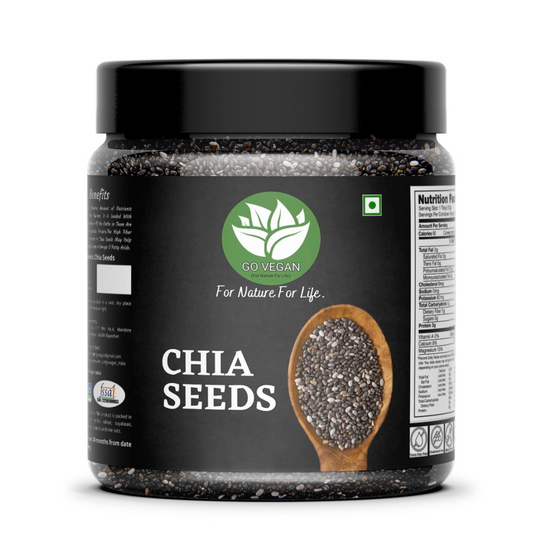 Go Vegan Raw Chia Seeds - 250 Gram Jar Pack | Omega 3 and Fibe Seeds for Weight Management | Rich in Calcium, Protein & Fibre
