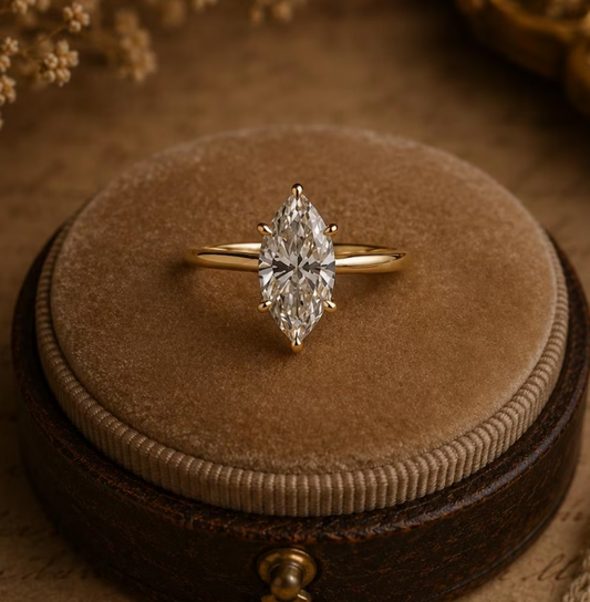 2 CT Marquise Moissanite Engagement Ring, 14k Gold Plated Solitaire Ring, Marquise Cut Wedding Ring, Vintage Style Bridal Ring For Women