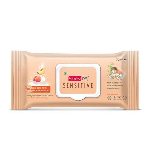 Babyhug Pro Sensitive pH 5.5 Peach Milk Bamboo Wipes - 72 Wipes