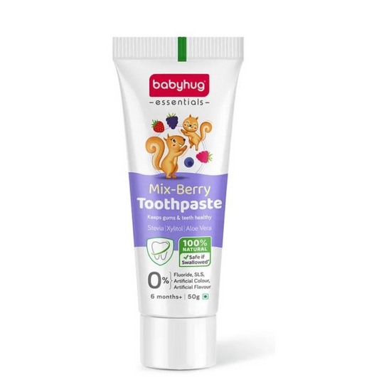 Babyhug Mixberry Flavoured Toothpaste for Ages 6 Months+ |100% Natural Ingredients Fluoride Free No SLS/SLES - 50 g