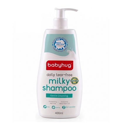 BABYHUG Daily Tear-Free Milky Shampoo – Enriched with Milk Protein & Natural Oils Pack Of 1 (400ML) | Enriched with Milk Protein, Natural Oils