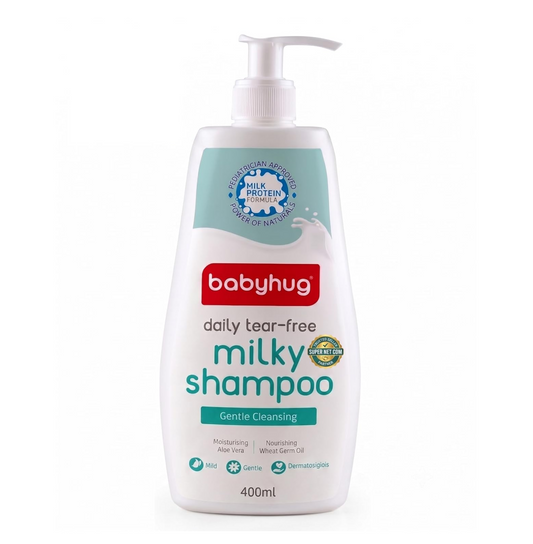 BABYHUG Daily Tear-Free Milky Shampoo – Enriched with Milk Protein & Natural Oils Pack Of 1 (400ML) | Enriched with Milk Protein, Natural Oils