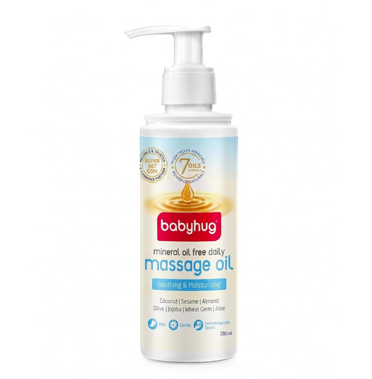 BABYHUG 100% Plant-Based Daily Baby Massage Oil|7 Oils Formula for Skin & Muscle Health 200 ML (Pack Of 1)