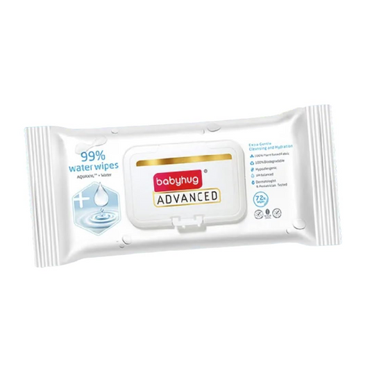 Babyhug Advanced 99% Water Unscented Baby Wipes 72 Pieces, 100% Plant Based Fabric, Biodegradable, Fragrance Free, Hypoallergenic